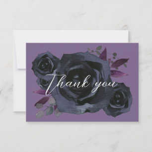 Watercolor Black Rose Modern Goth Thank You Card
