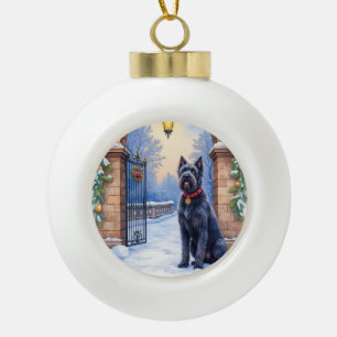 Watercolor Black Russian Terrier Iron Christmas Ceramic Ball Christmas Ornament