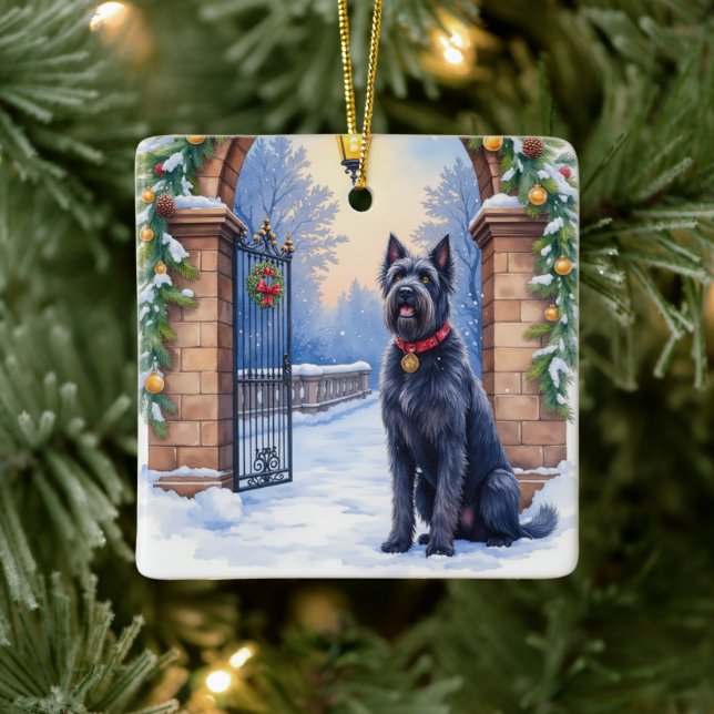 Watercolor Black Russian Terrier Iron Christmas Ceramic Ornament (Tree)