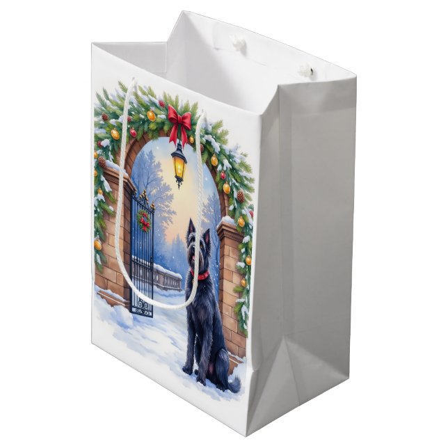 Watercolor Black Russian Terrier Iron Christmas Medium Gift Bag (Front Angled)