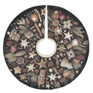 Watercolor Black Rustic Christmas Motifs Holiday Brushed Polyester Tree Skirt