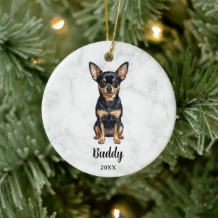 Watercolor Black Tan Chihuahua Dog Name Memorial Ceramic Tree Decoration