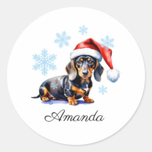 Watercolor Black & Tan Dachshund Christmas Dog Classic Round Sticker