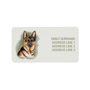 Watercolor Black Tan German Shepherd Dog Portrait Label