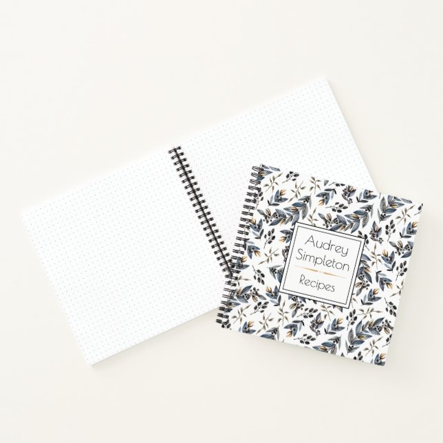 Watercolor Black Tan Leaves Recipe Book | (Inside)