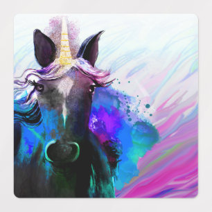 Watercolor Black Unicorn Stickers/Labels