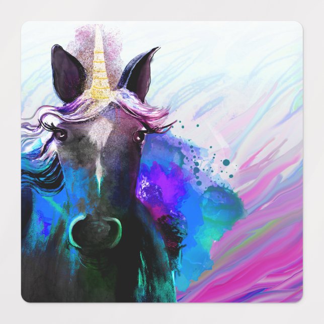 Watercolor Black Unicorn Stickers/Labels (Design 3)