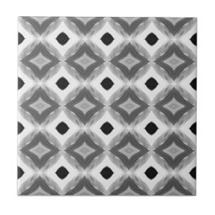 Watercolor Black White and Grey Diamonds Tile