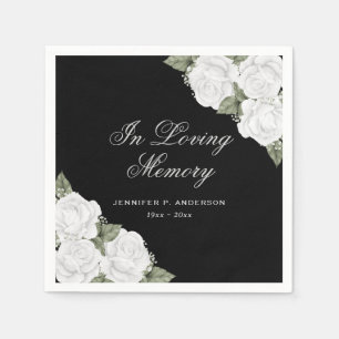 Watercolor Black White Floral Funeral Memorial Napkin