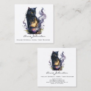 Watercolor Black Witches Cat Square Business Card