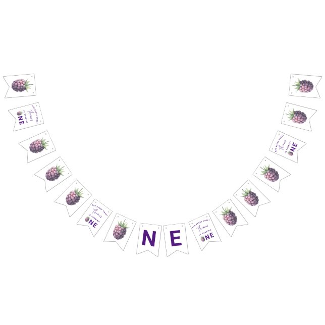 Watercolor blackberries 1st birthday party bunting  (All)