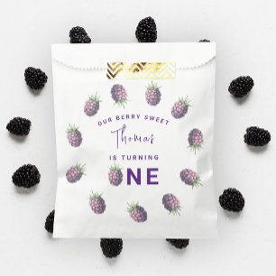 Watercolor blackberries 1st birthday party favour bags