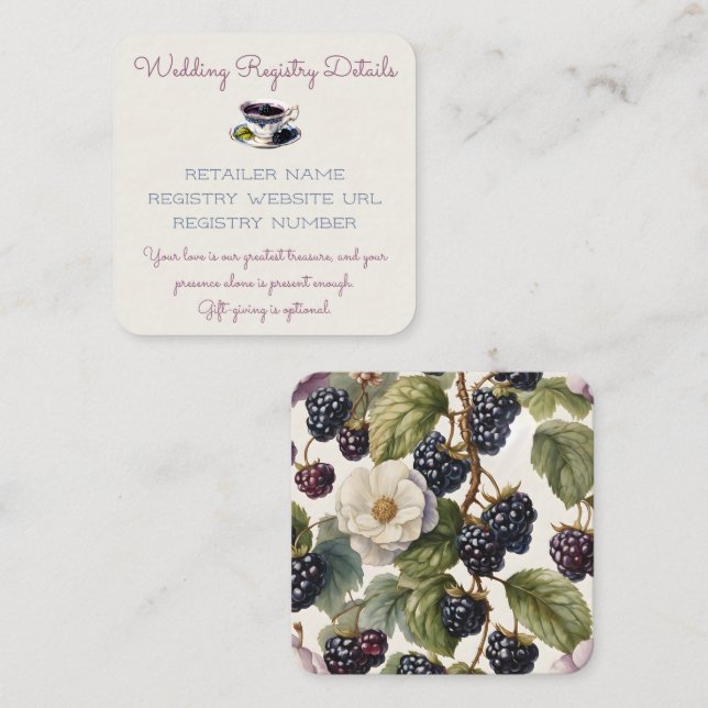 Watercolor Blackberry and Cream Floral Enclosure Card (Front/Back)