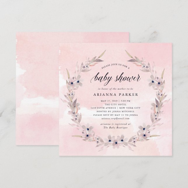Watercolor Bliss | Blush Pink Floral Baby Shower Invitation (Front/Back)