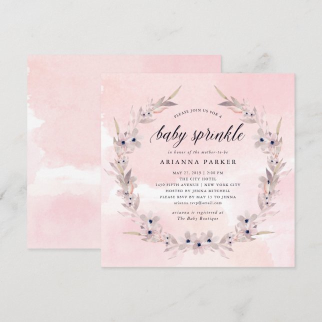Watercolor Bliss | Blush Pink Floral Baby Sprinkle Invitation (Front/Back)
