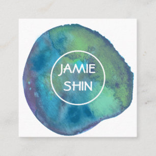Watercolor Blob textured Minimal Blue Purple Square Business Card