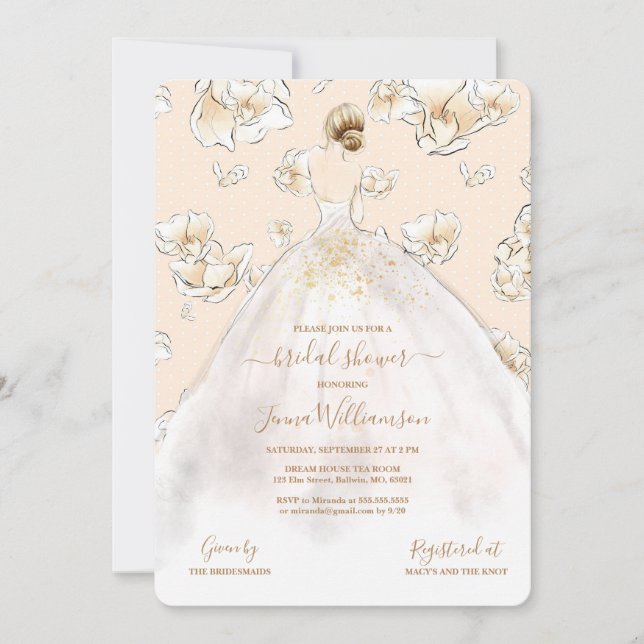 Watercolor Blonde Bride Magnolia Bridal Shower Invitation (Front)