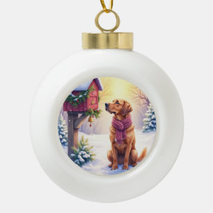 Watercolor Bloodhound Country Mailbox Christmas Ceramic Ball Christmas Ornament