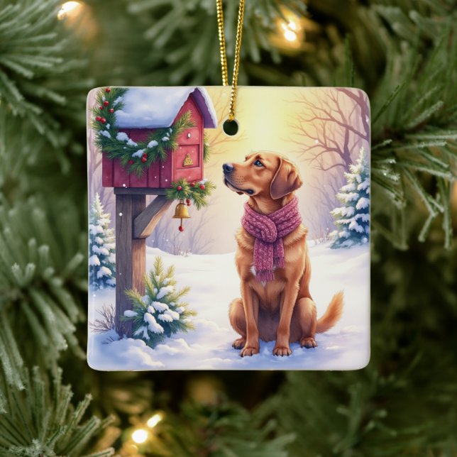 Watercolor Bloodhound Country Mailbox Christmas Ceramic Ornament (Tree)