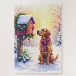 Watercolor Bloodhound Country Mailbox Christmas Jigsaw Puzzle
