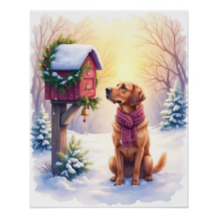 Watercolor Bloodhound Country Mailbox Christmas Poster