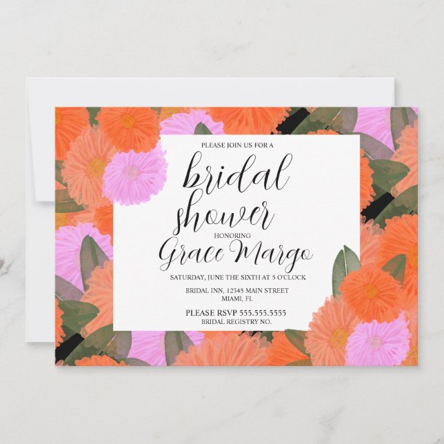 Watercolor Bloom Bouquet Carnation Bridal Shower B Invitation (Front)