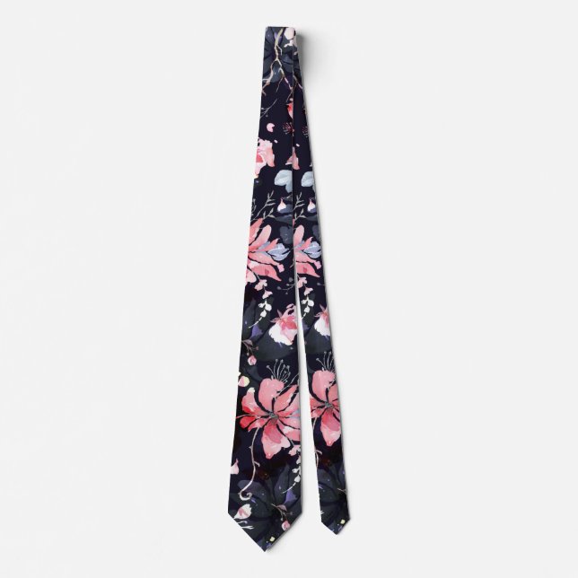 Watercolor Bloom Large Scale Floral Pattern  Tie (Front)