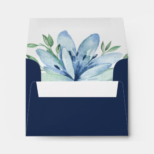 Watercolor Bloom Navy Blue RSVP Return Address Envelope
