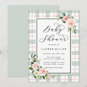 Watercolor Bloom   Pastel Plaid Baby Shower Invitation