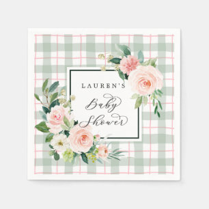Watercolor Bloom   Pastel Plaid Baby Shower Napkin