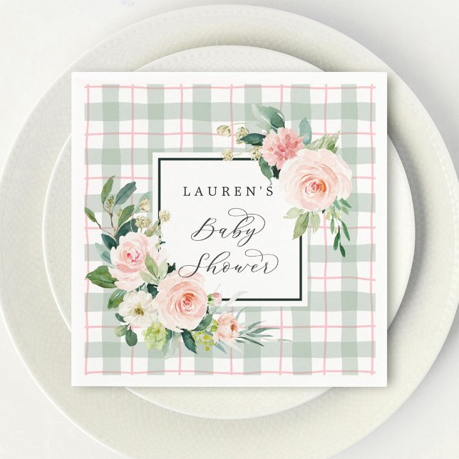 Watercolor Bloom | Pastel Plaid Baby Shower Napkin (Creator Uploaded)