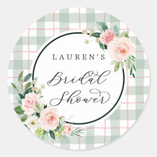 Watercolor Bloom   Pastel Plaid Bridal Shower Classic Round Sticker