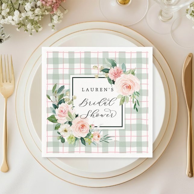 Watercolor Bloom | Pastel Plaid Bridal Shower Napkin (Creator Uploaded)