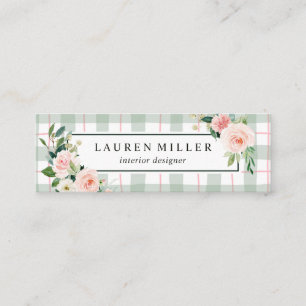 Watercolor Bloom   Pastel Plaid Mini Business Card