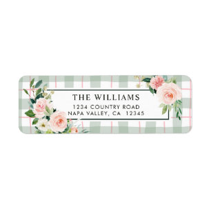 Watercolor Bloom Pastel Plaid Return Address