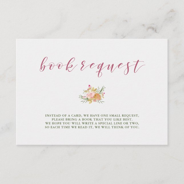 Watercolor Bloom Pink | Baby Shower Book Request Enclosure Card (Front)