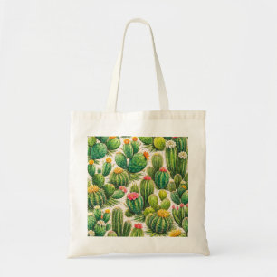 Watercolor Blooming Cactus Desert Botanical Tote Bag