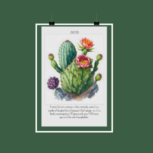 Watercolor Blooming Cactus Poster Wall Decor