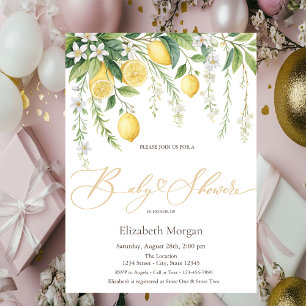  Watercolor Blooming Lemons Baby Shower Invitation