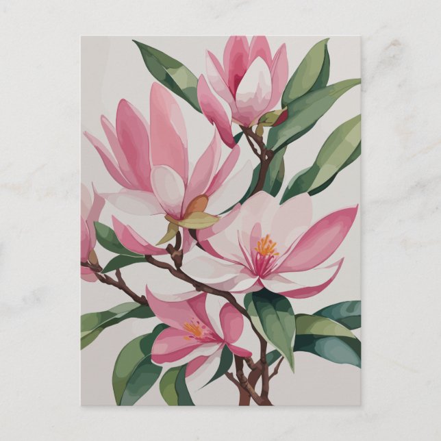 Watercolor Blooming Pink Magnolia Postcard (Front)
