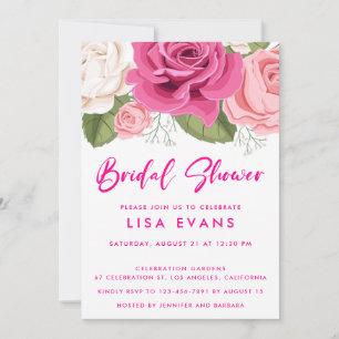 Watercolor Blooming Roses Bridal Shower Invitation