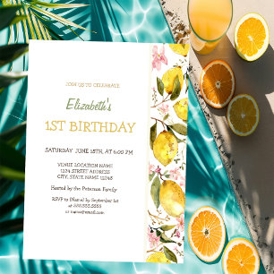 Watercolor Blooming Yellow Lemons Birthday Invitation