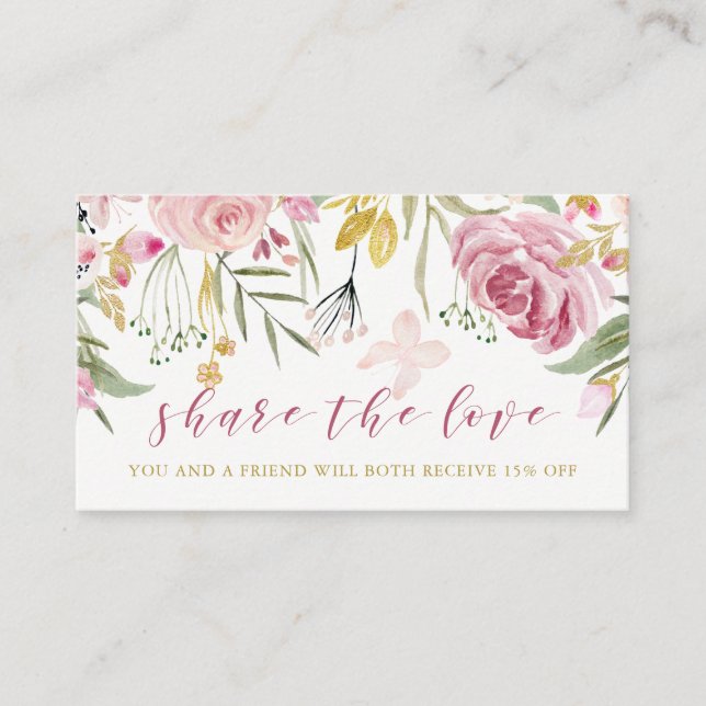 Watercolor Blooms | Pink and Gold Floral Referral (Front)