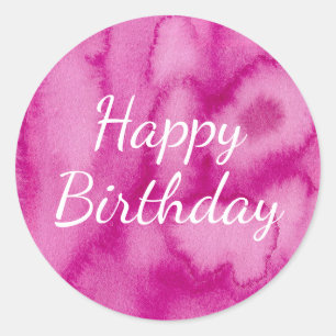 Watercolor Blooms Pink Birthday Round Sticker