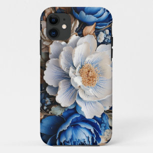 Watercolor Blossom in Blue and White flowers, iPhone 11 Case