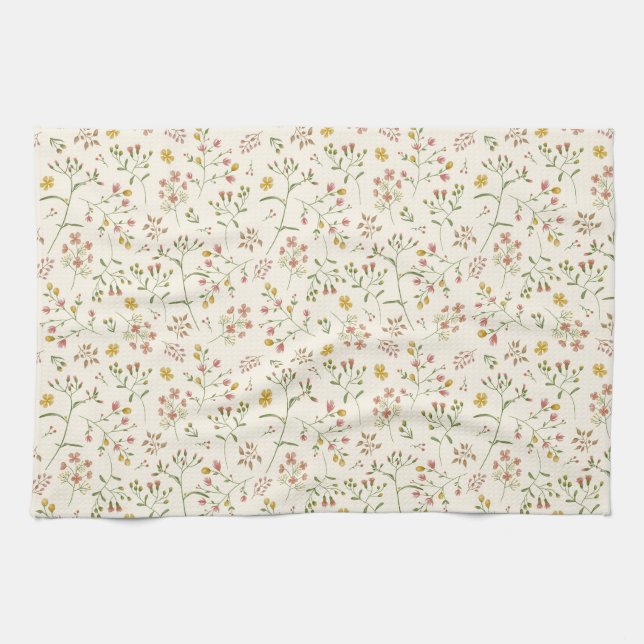 Watercolor Blossoms Pattern Tea Towel (Horizontal)