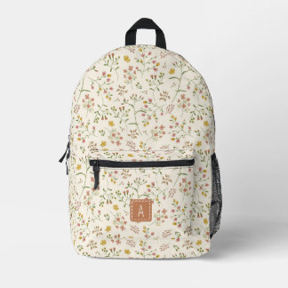 Watercolor Blossoms Pattern with monogram Printed Backpack