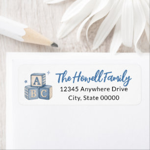 Watercolor Blue ABC Blocks Family Address Return