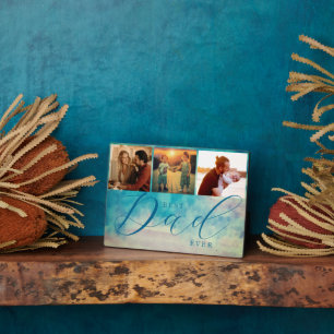 Watercolor Blue Abstract 3 Photos Best Dad Ever Plaque