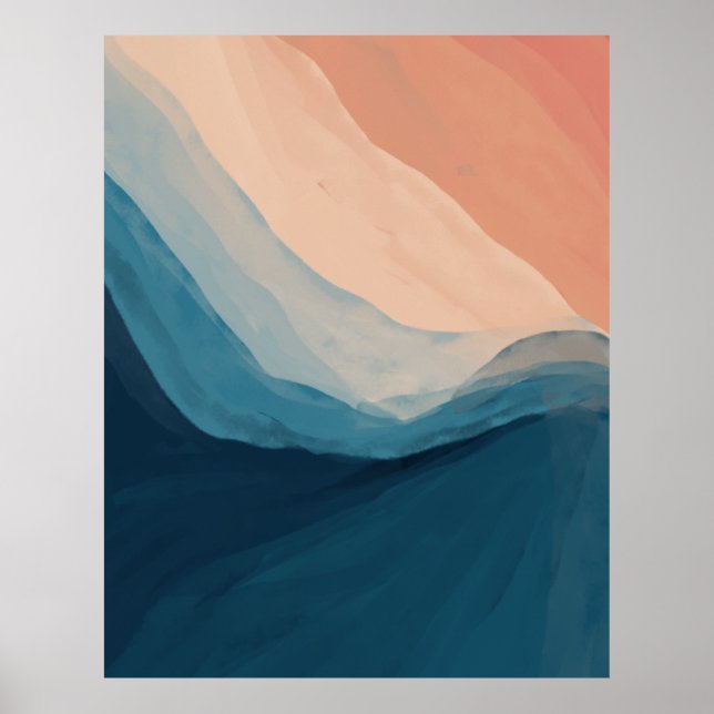 Watercolor Blue Abstract Art Ocean Waves Poster (Front)